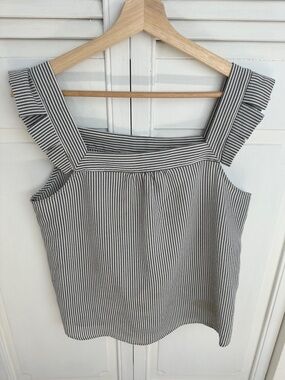 Monteau Striped Square-Neck Tank Top - Black & White